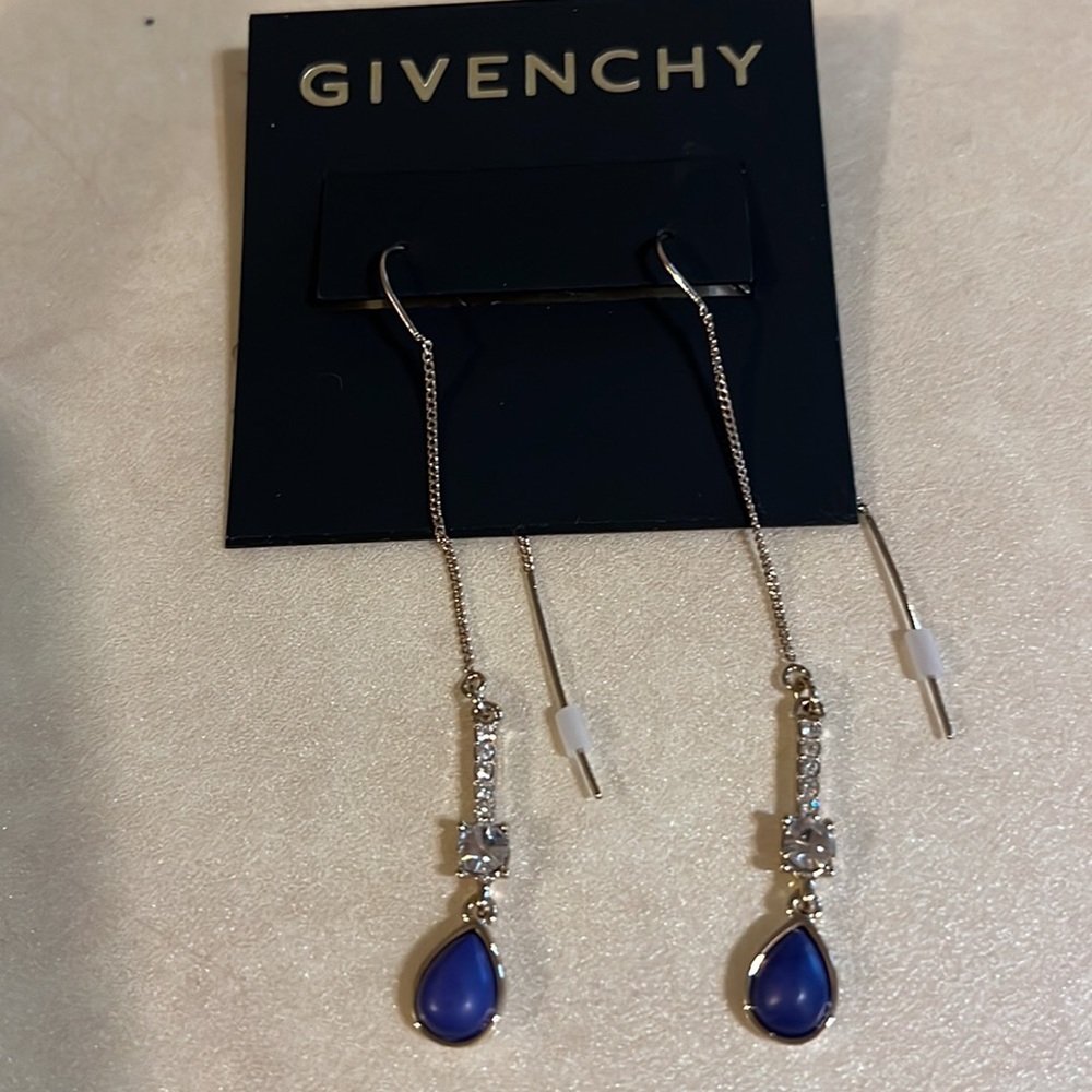 Givenchy thread dangle earrings with navy stone and cubic zirconia